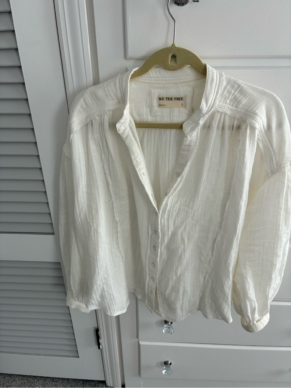 We The Free Ivory Lightweight Gauze Button-Front Blouse